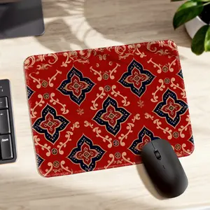Red & Gold Woven Pattern Mouse Pad - High Density Fiber Surface for Smooth Tracking, Non-Slip Base & Stitched Edge, Aesthetic Desk Mat for Gaming & Work Precision