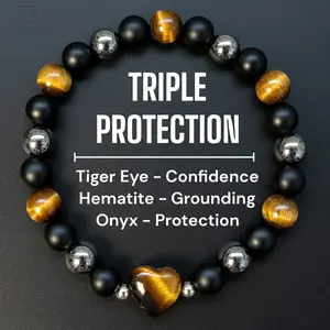 Heart Crystal Protection Bracelet with Gift Box – Tiger Eye or Rose Quartz for Spiritual Calm, Natural Gemstone Beads for Women & Men, Stretch Handmade Jewelry Perfect Gift for Her & Him, Valentine's Day Gift