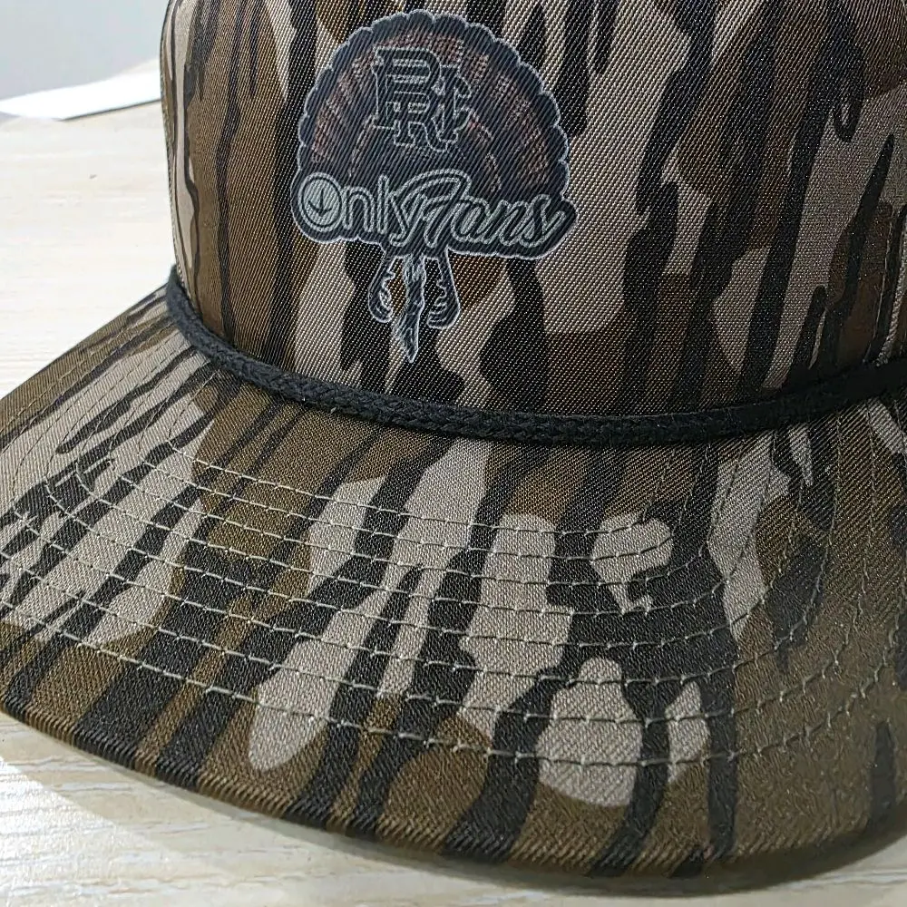 Men's Bottomland Camo Adjustable Baseball Cap - Snapback Design, Custom Leather Turkey Patch, Rope Detail, Baseball Cap Adjustable