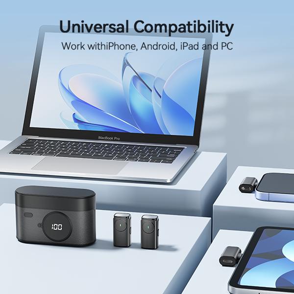Holiday Haul Wireless Lavalier Mic with AI Denoising & One-Click ，support for iPhone  Android with charging case audio smartphone audio smartphone,For content creators