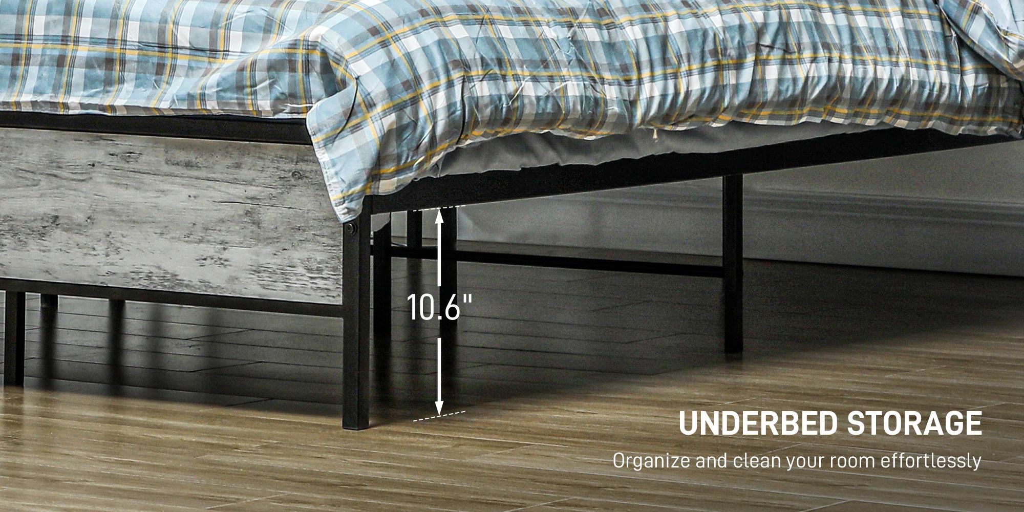 HOMCOM Bed Frame with Storage Headboard, Platform Bed Frame with LED Lights, Charging Station, Steel Slats, Noise-Free & Easy Assembly, No Box Spring Needed