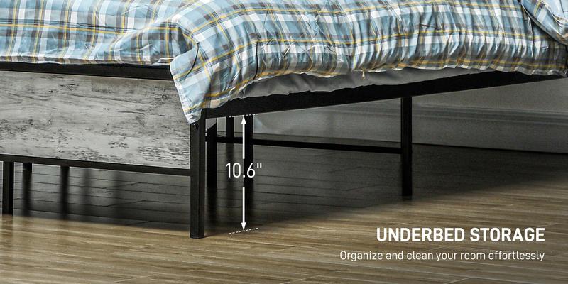 HOMCOM Bed Frame with Storage Headboard, Platform Bed Frame with LED Lights, Charging Station, Steel Slats, Noise-Free & Easy Assembly, No Box Spring Needed