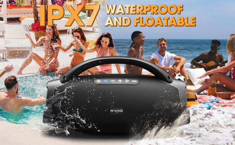 W-KING Flagship X20 Speaker, 330W Peak Loudest Boom Box, IP67 Waterproof Party Bluetooth Speaker with 7.5" Subwoofer, Massive Bass, Hi-Fi, Large Outdoor Wireless Speakers, EQ APP/Bass Boost/Fast Charge/24H/MIC&Guitar in/TF Weatherproof Loudspeaker System