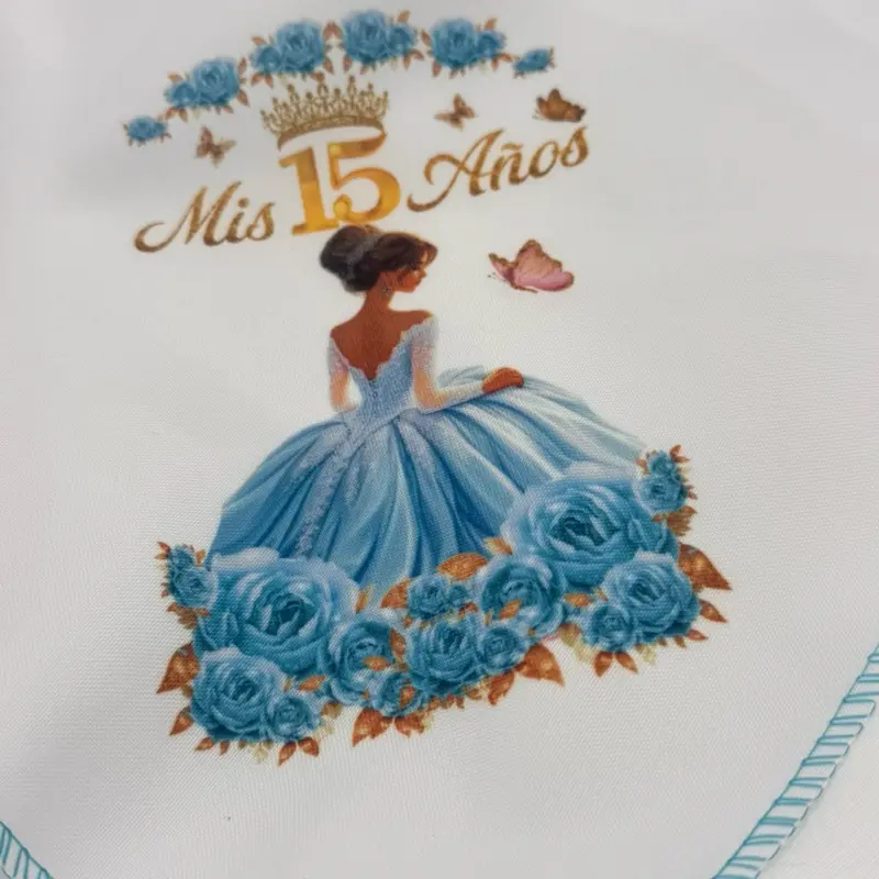 12pcs 100% Polyester Quinceanera Napkins - 10x10 Inches, Durable, Easy-to-Clean, Elegant Message-Design Tableware with Cutlery Compatibility for Celebrations