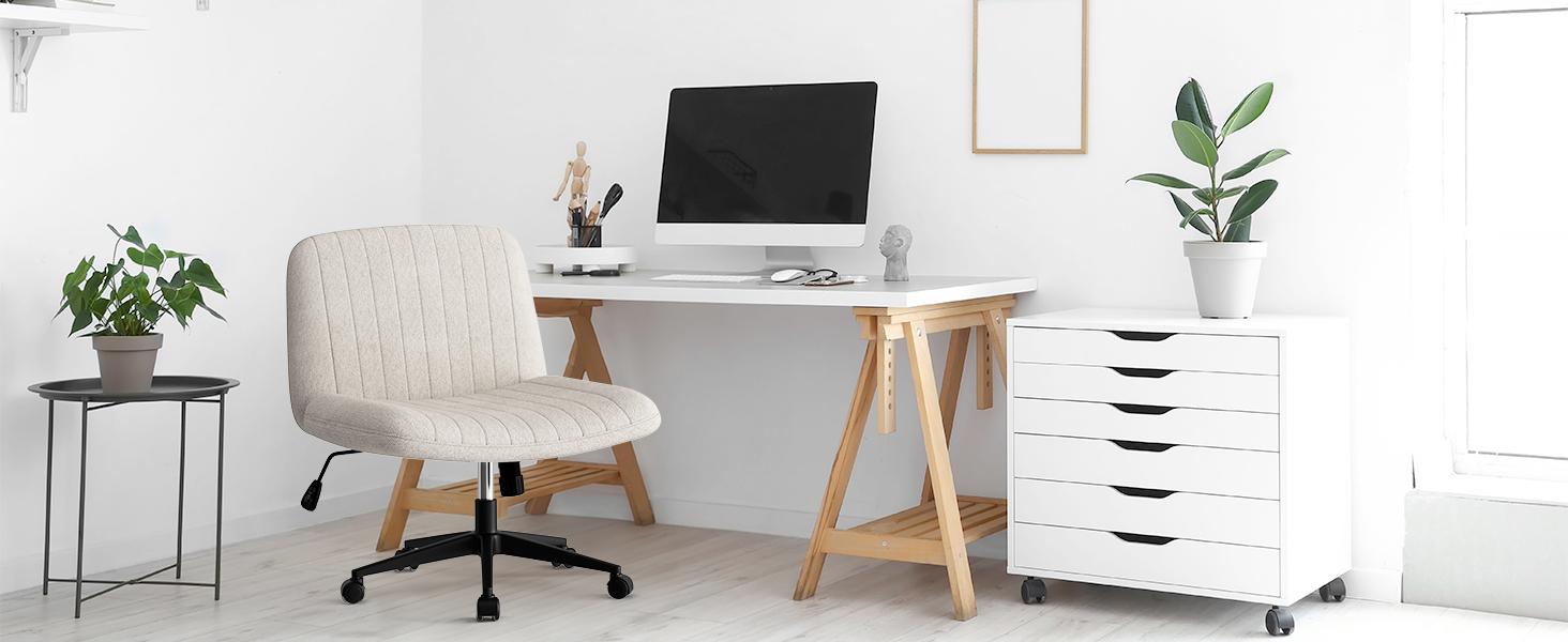 Walsunny Criss Cross Chair with Wheels Comfy Cross Legged Office Desk Armless Wide Vanity Makeup Chair Adjustable Rolling Computer for Home Office Fabric