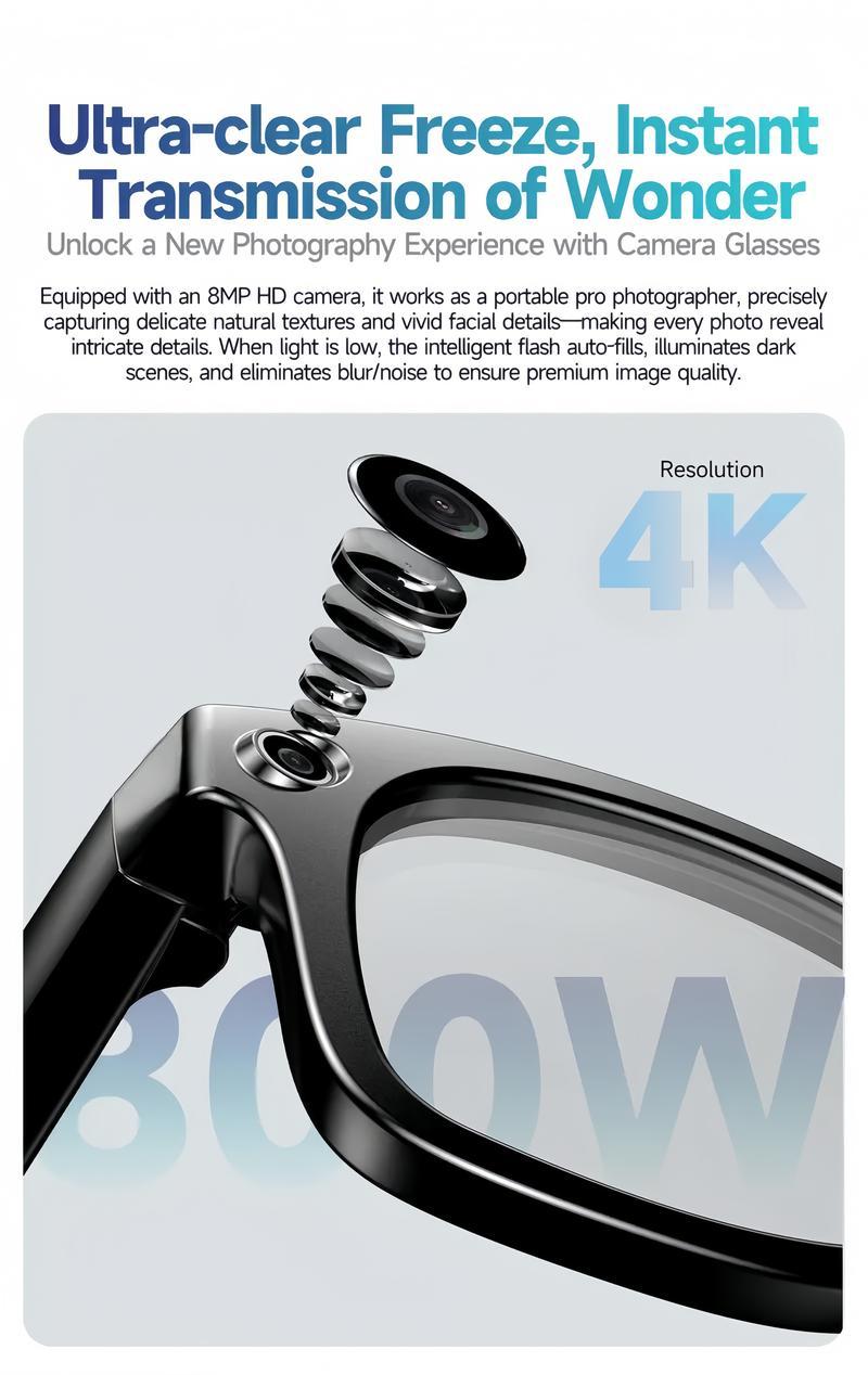 Smart AI Camera Glasses with 8MP Photochromic Lenses ,Button Touch Adjustment for Travel Outdoor Adventures Hands-Free Photography 160+Languages Real-Time Translation Bluetooth Wireless Wearable Video Recording UV Protection