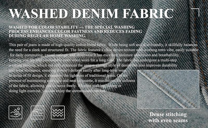 Baggy Hip Hop Jeans for Men Wide Leg Skater Denim Pants Casual Loose Fit Long Trousers