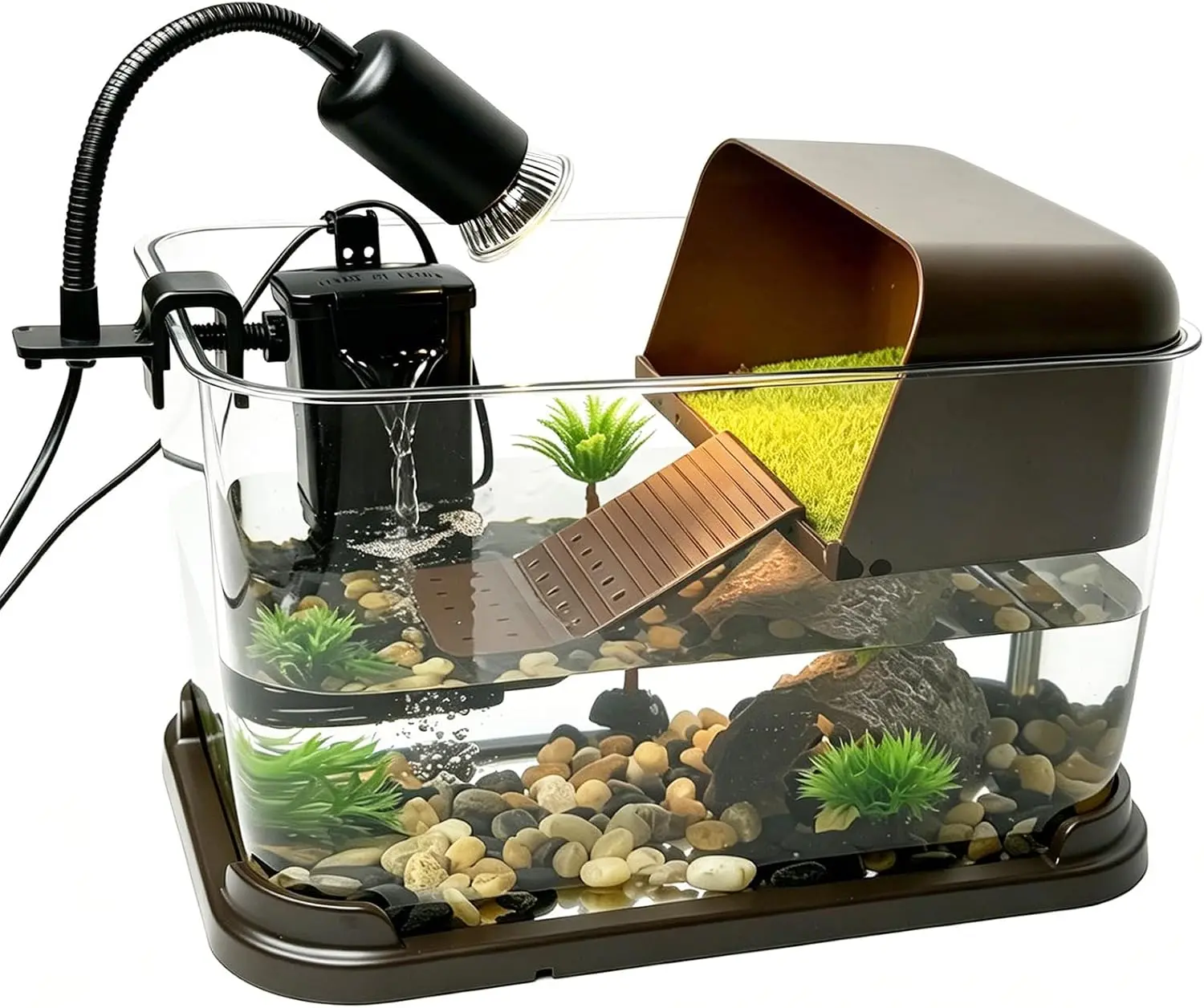Turtle Tank Starter Kit - All-in-1 Aquatic Turtle Aquarium Habitat, Baby Tortoise Enclosure Kit with Basking Platform, UVB Lamp, Filter, Plants, Rocks, Climbing Ramp, Hideout