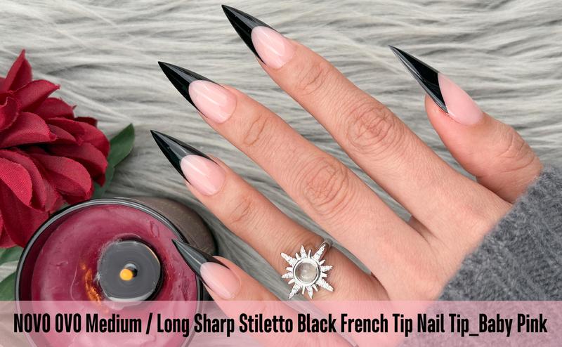 NOVO OVO White French Tip Sharp Stiletto Pointed Medium Long Nail Tips Press on Berry Pink,Soft Gel Fake Acrylic Extension, Full Cover False Nails for Salon DIY x 16 Sizes 160 pcs【NO GLUE ,TOP COATAND LAMP INCLUDED】