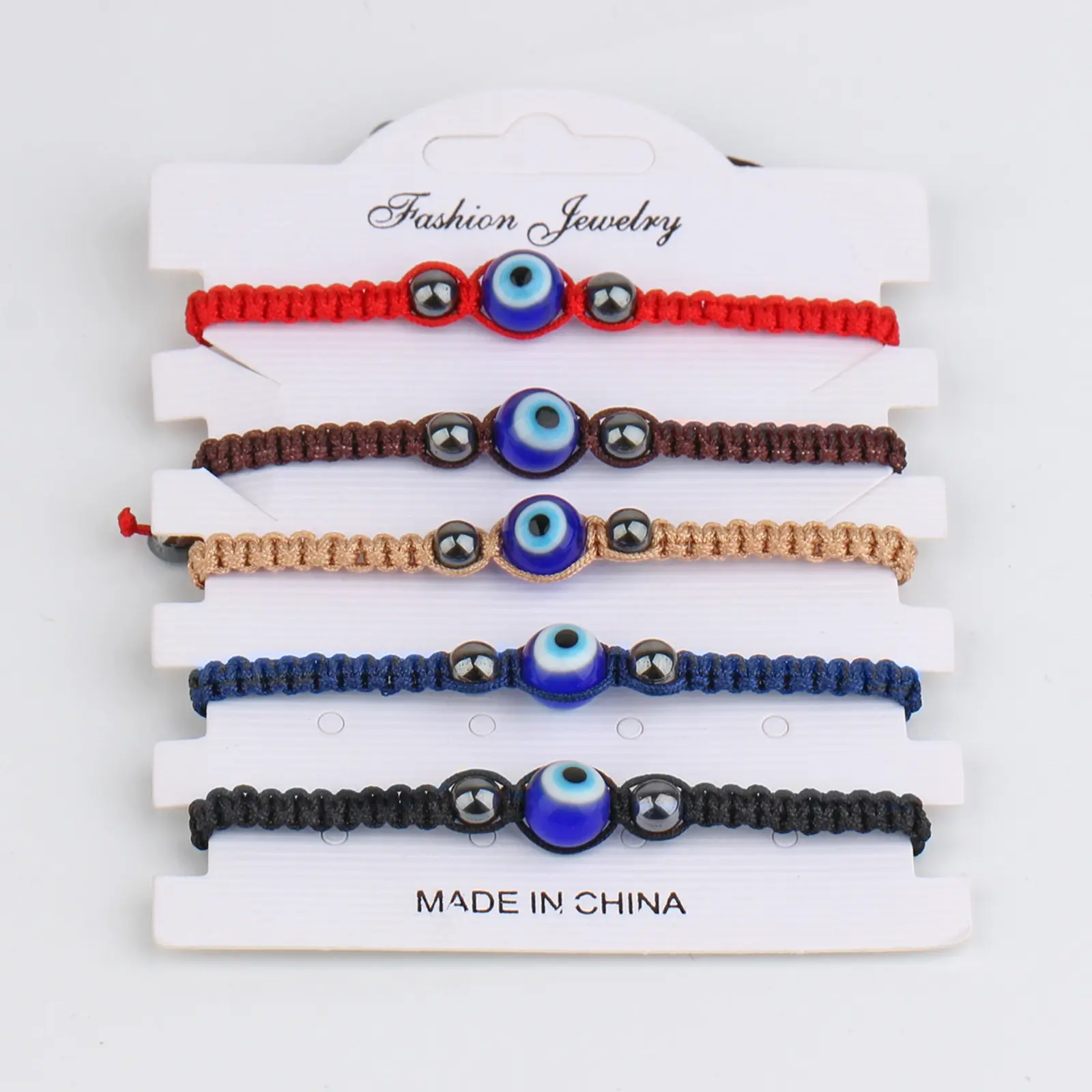 Blue-Black Beaded Bracelet Set, Set of 5 Unisex Braided Nylon Thread Wristbands with Evil Eye & Hand-Palm Prayer, Sporty Look for Couple Matching, Lucky Couples, Fashion Modern Accessories