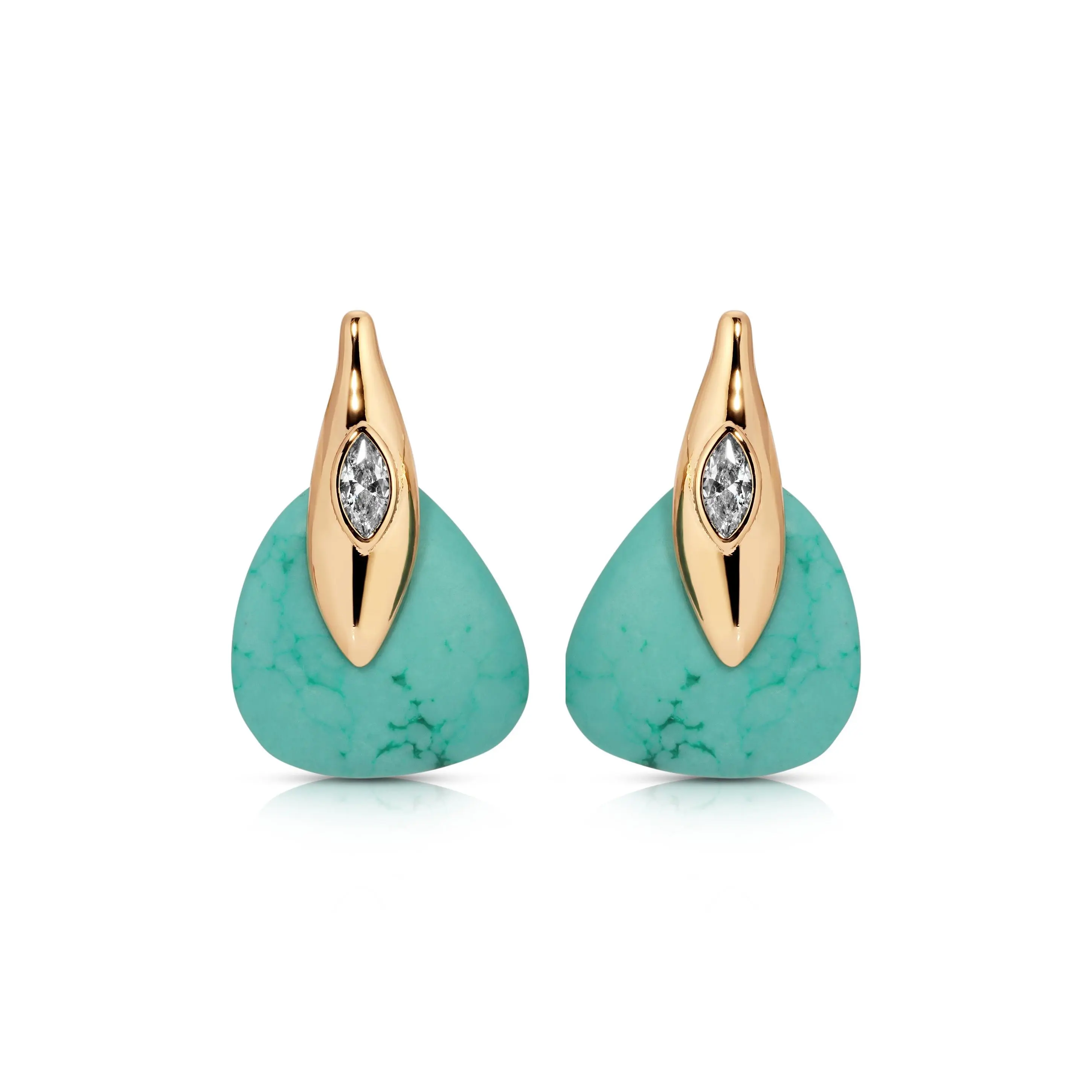Ettika Turquoise Solstice Earrings - Brass 18k Gold Plated Reconstituted Turquoise & Cubic Zirconia Post Closure 1" x 0.6" Ettika Turquoise Solstice Earrings - Brass 18k Gold Plated Reconstituted Turquoise & Cubic Zirconia Post Closure 1" x 0.6"