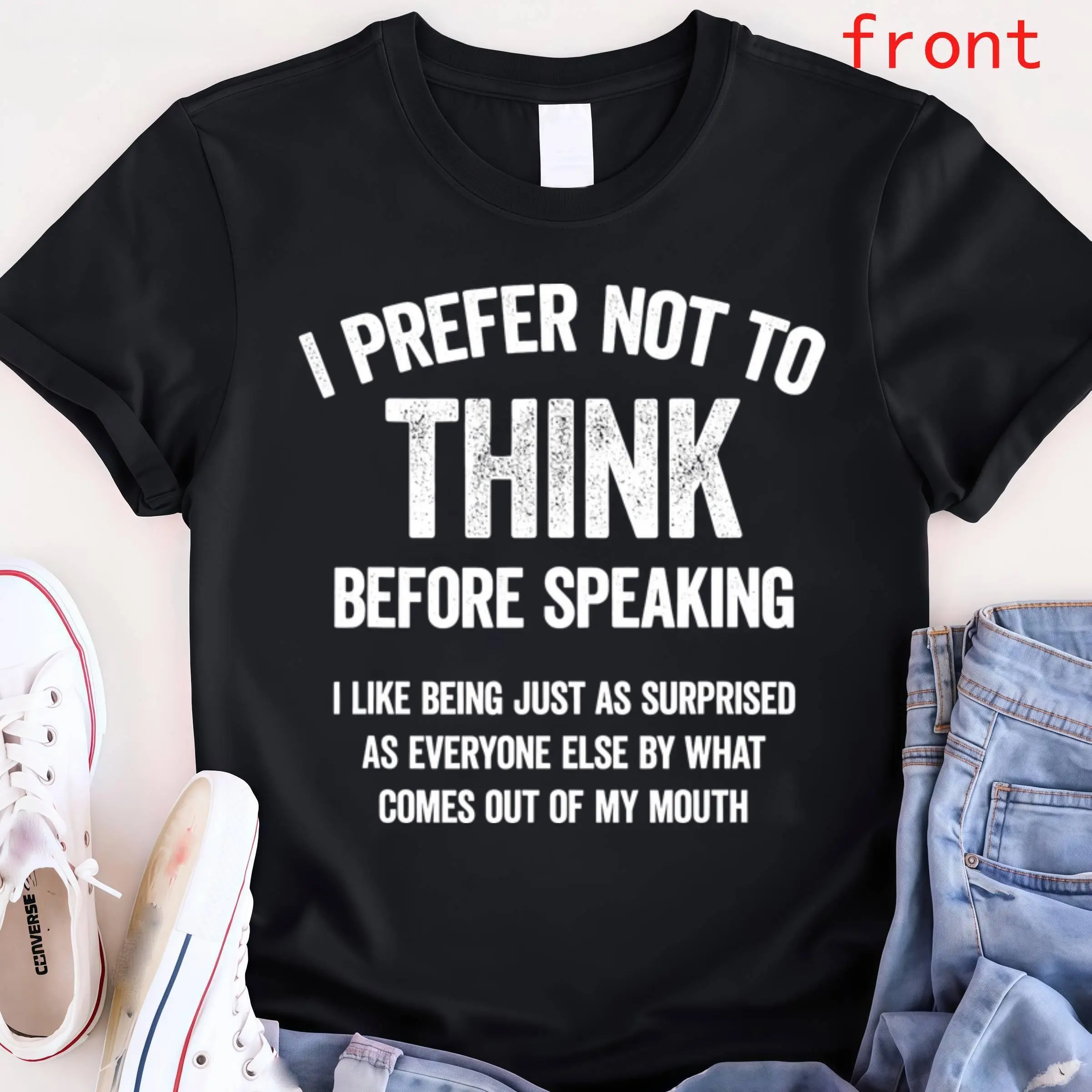 Unisex Short-Sleeve Soft Casual Graphic T-Shirt, Sports Top with Hilarious 'I Prefer Not To Think Before Speaking' Slogan, Shortsleeve, Breathable