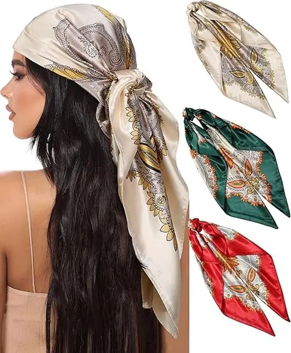 2/3/4 Pack 27.5/35.4 Inch Printed Scarves Silk Feeling Square Head Scarf Women Hair Bandanas Fashion Accessories