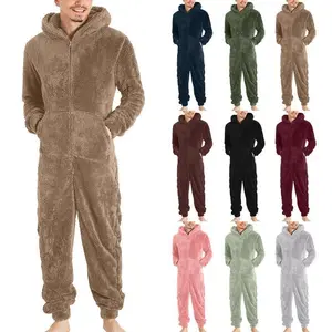 Men's Couple Zipper Warm Plush Jumpsuit Warm Pajamas Loungewear Menswear Nightwear Homewear