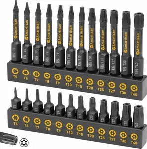Torx Bit Set, 24-Piece S2 Steel, 1" & 2.3" Long T5 - T40, Security, Tamper Resistant Fastener Drive Bit