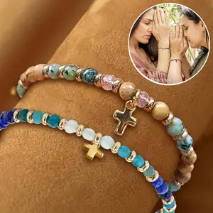 1/2Pcs Christian Gifts for Women, Cross Bracelet, Christian Gifts, Inspirational Gifts for Women, Natural Stone Bracelets, Religious Gifts for Woman
