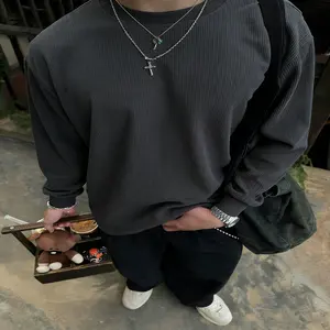 Men's Corduroy Crewneck Sweatshirt for Spring & Autumn Solid Color Casual Versatile Comfortable Fabric Long Sleeve Option Menswear Stylish