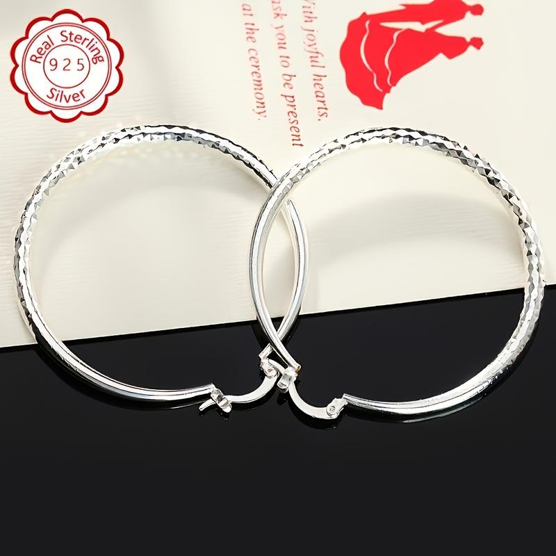 Pair Of 925 Silver Earrings, Suitable For Women, Elegant Large Circle Design, 925 Silver Color, Hypoallergenic Ear Needles, Suitable For Daily And Vacation Wear, Suitable As Valentine's Day Gift