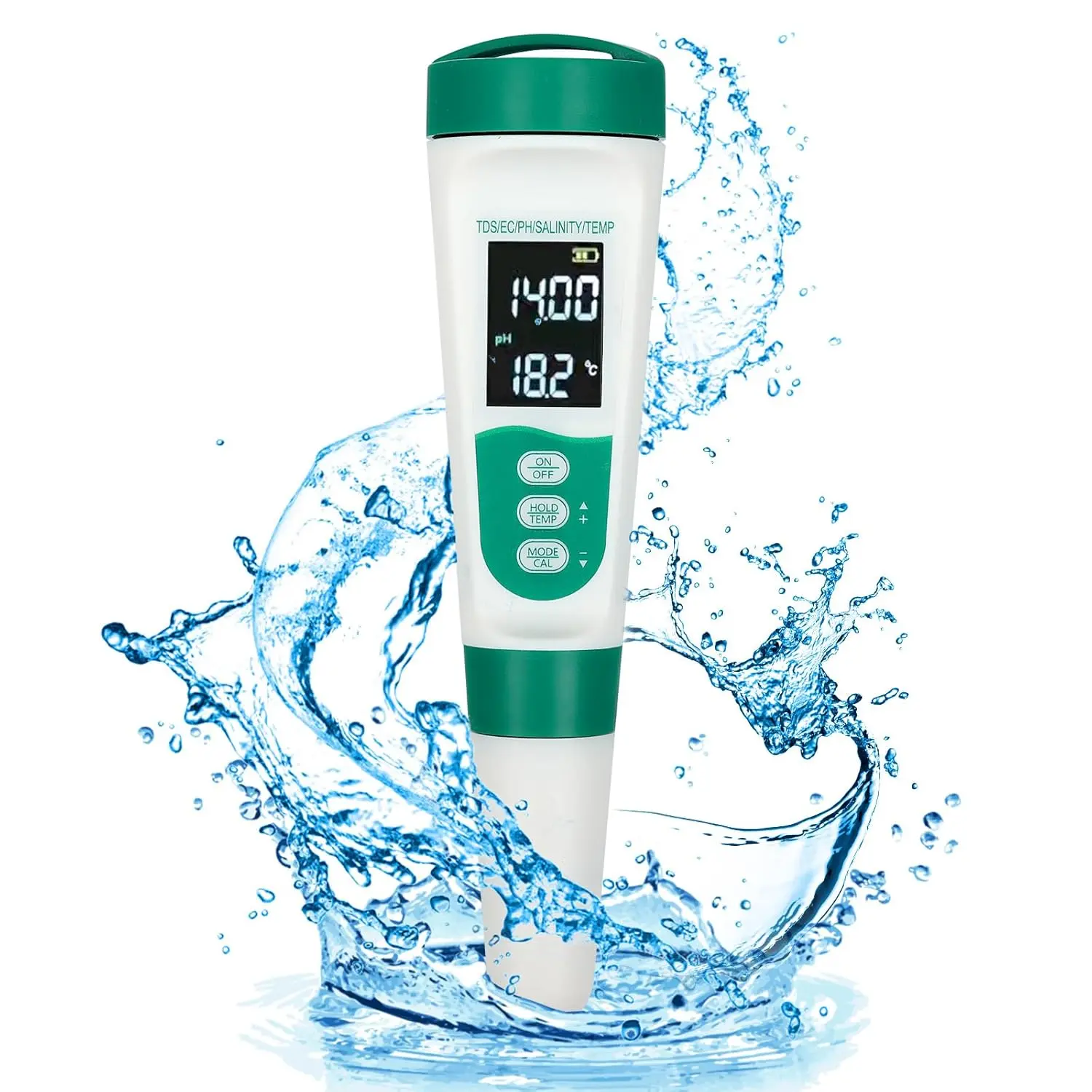 5-in-1 Digital pH-EC-TDS-Salinity-Temp Tester, Highly Accurate Water Quality Tool with Backlight Screen, 0.01 Resolution for Drinking Water Testing, Aquarium Care