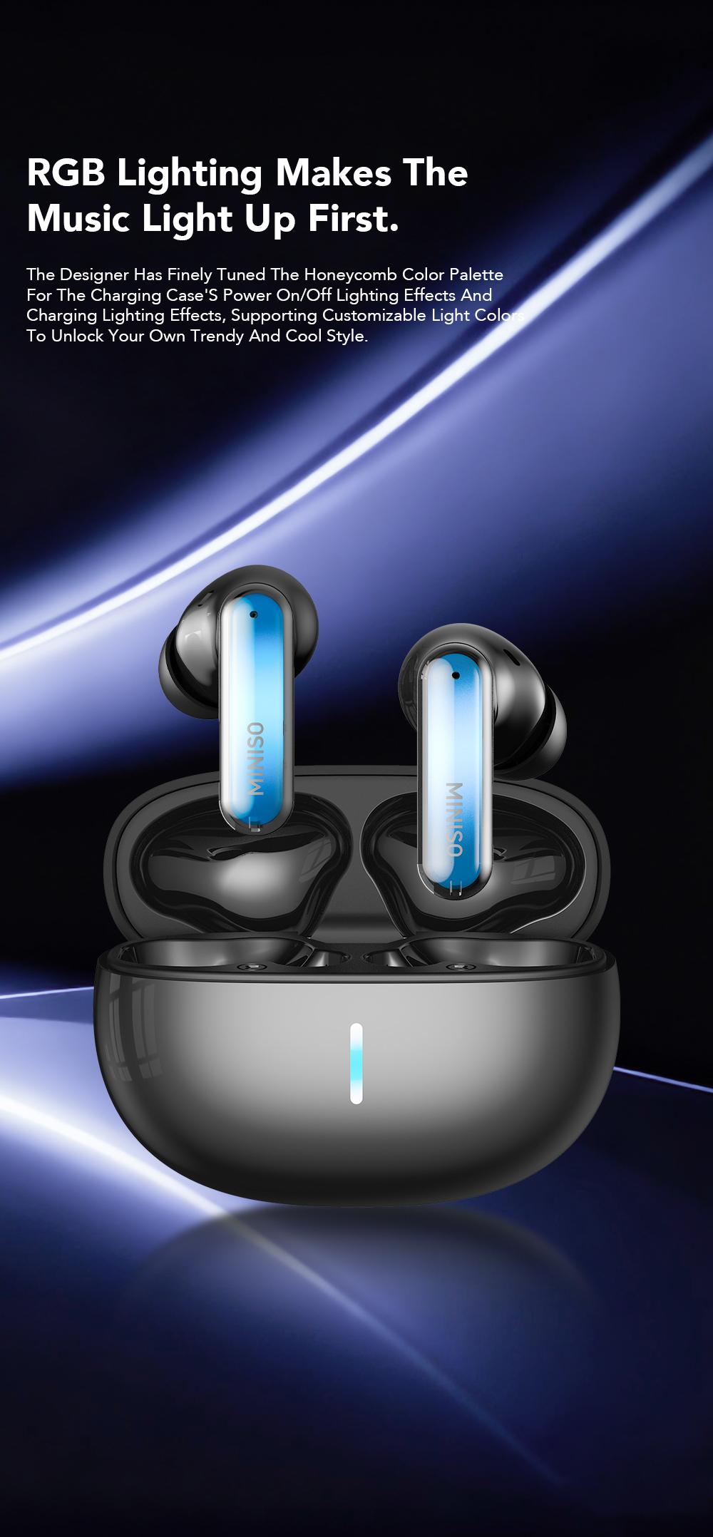 MINISO MS110 Adjustable lighting Eabuds, ANC Noise Cancellation Headphones,Bluetooth 6.0, 3 Noise Reduction Modes, True Wireless In-Ear Earphones sport Audio Earbuds audifonos bluetooth wireless headphones