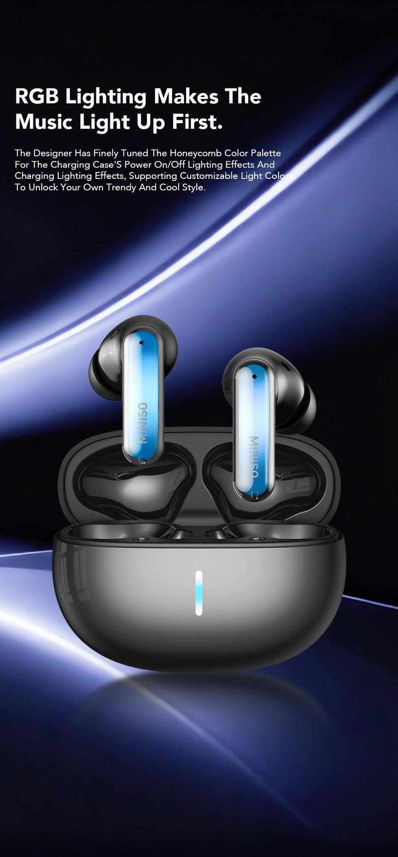 MINISO MS110 Adjustable lighting Eabuds, ANC Noise Cancellation Headphones,Bluetooth 6.0, 3 Noise Reduction Modes, True Wireless In-Ear Earphones sport Audio Earbuds audifonos bluetooth wireless headphones