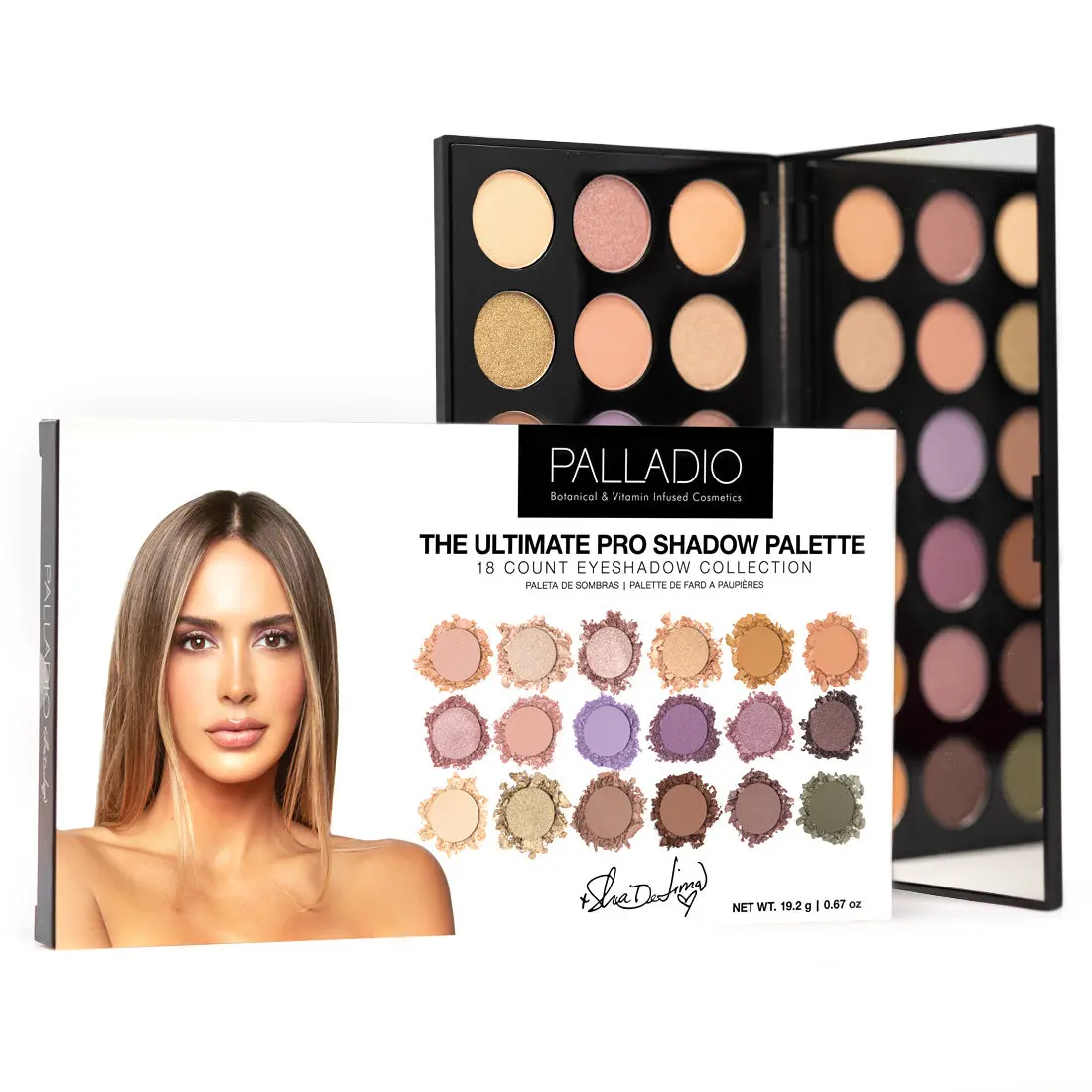 Palladio Shannon De Lima 18-Count Cosmetic Eyeshadow Palette - The Ultimate Pro Shadow Palette, Pigmented Matte, Shimmer, Metallic - Cruelty-Free, Vegan, Talc-Free, Botanically Infused with Green Tea, Vitamin E - Easy to Set, Blend, Pigmented Eyeshadow