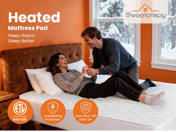 Heated Mattress Pad – Quilted Electric Bed Warmer with 12 Heat Settings, 10‑Hour Auto Shut‑Off, Machine Washable,White