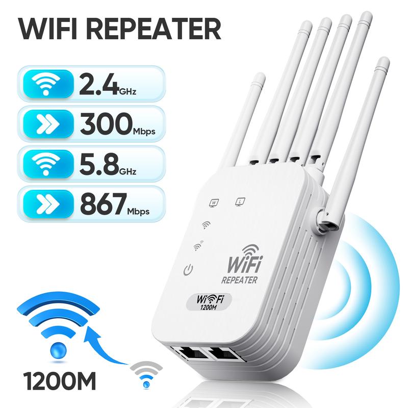WiFi Extender 2025 6-Antenna Strong Signal, 1200Mbps Dual Band (5GHz/2.4GHz) Booster, Covers 12,000 sq. ft & 100 Devices, Repeater with Gigabit Port & AI Connectivity, Ideal for Home Studios, Remote Workspaces, VR Areas TikTokShopBlackFriday