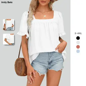 Cottagecore Coquette Blouse | Women's Square Neck Peplum Top with Whimsical Ruffle Sleeves