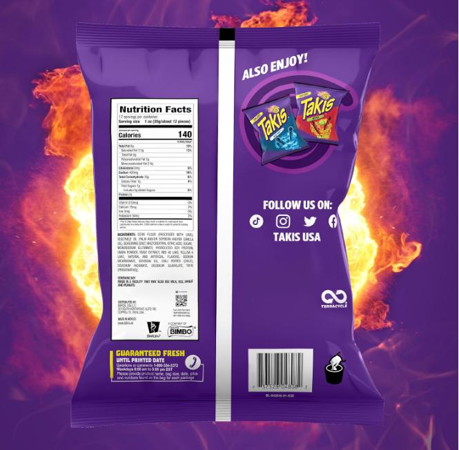 Fuego 17 oz Fiesta Size Bag, Hot Chili Pepper & Lime Flavored Extreme Spicy Rolled Tortilla Chips
