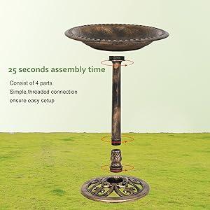 VINGLI Pedestal Bird Bath 28 Inch Antique Copper Resin Birdbaths Weather Resistant Floral Accents and Vintage Finish Garden Decor for Outdoor Lightweight Courtyard…