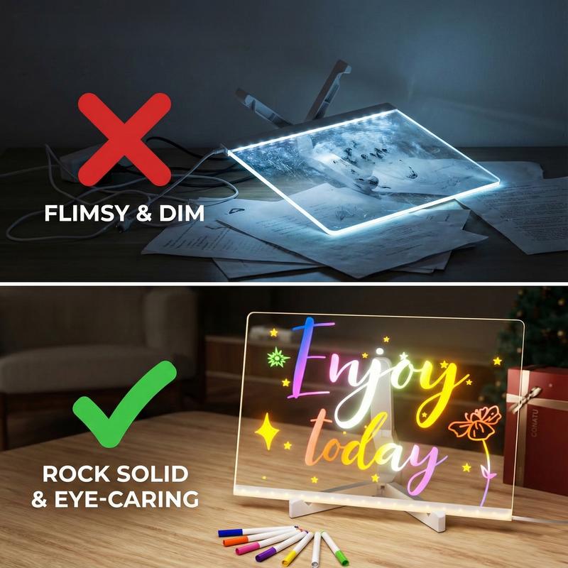 Drawing Board For Kids, Acrylic Dry Erase Light-Up Board with Stand Markers Wipes Erasable Reusable Board for Kids Learning Ideal Gift for Birthday Christmas Decorative Neon Sign Led Effects Rechargeable Led Lighted
