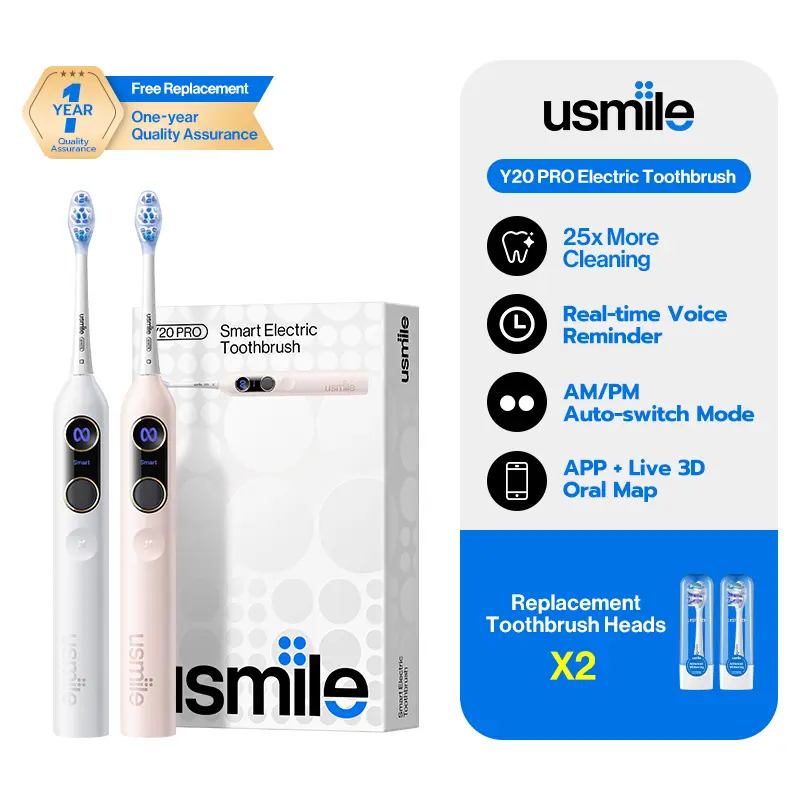 usmile Y20 PRO AI Smart Cordless Electric Toothbrush for Teeth - Single Unit, USB-C Charging, Personalized Cleaning, 25x More Plaque Removal, Long-Lasting 90-Day Battery Life