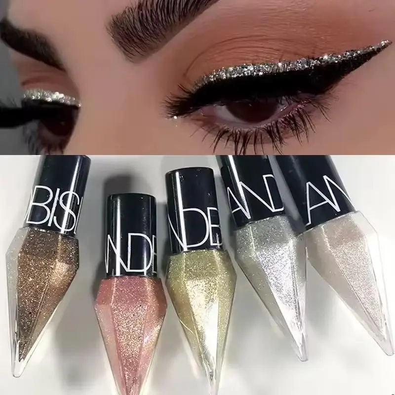 5-Piece Colored Liquid Eyeliner Set - Sparkly Glitter Formulas in Gold, Silver, Pink, Rose Gold - Beauty & Personal Care Supplies for Sparkly, Creative Makeup Looks, Sparkly Makeup