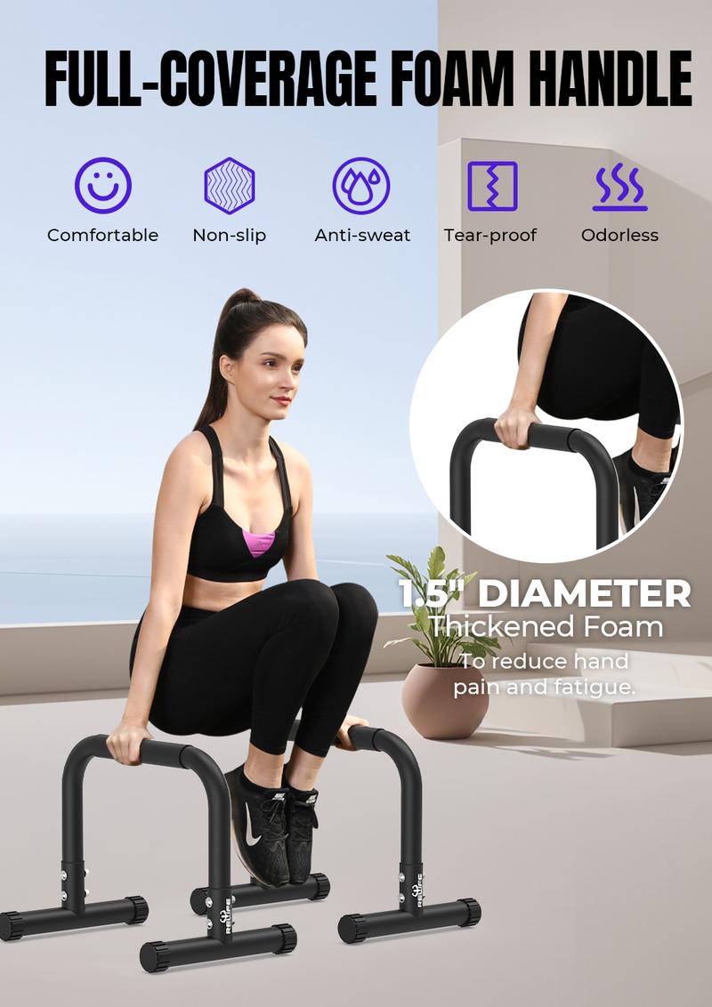 RELIFE REBUILD YOUR LIFE Push Up Bar & 14" High Parallettes Bars Dip Station with Foam Handles, No Wobbling Dip Bars for Handstand, L-Sit, Gymnastics