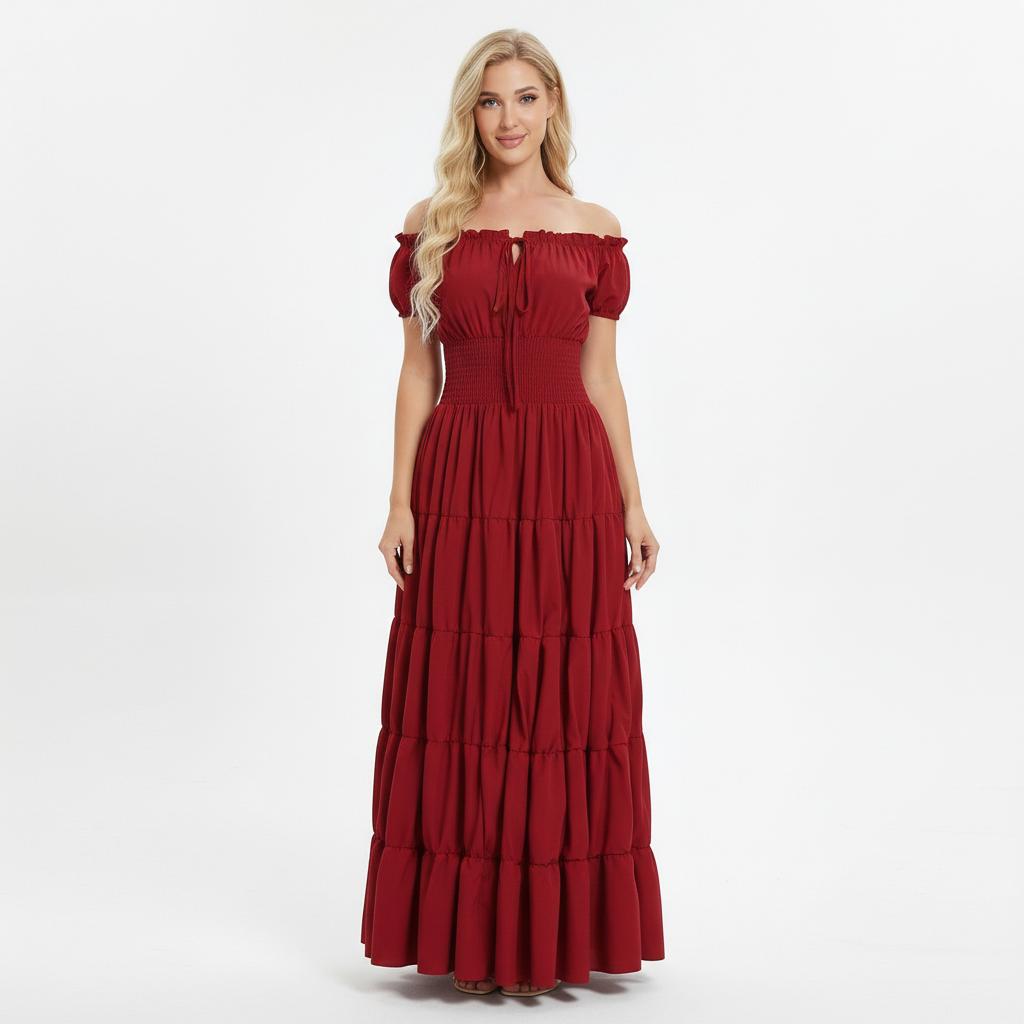 Renaissance Costume Women Medieval Irish Under Dress Retro Gown Wench Peasant Smocked Waist Long Dresses Halloween Costumes Girls Party Outfit Gothic Dress 6531-D1