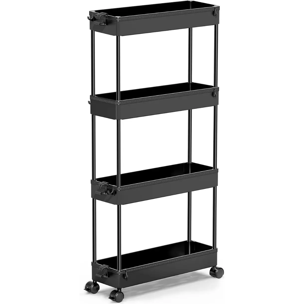 [New Deal] Slim Rolling Storage Cart 4 Tier Organizer Mobile Shelving Unit for Kitchen Bathroom Laundry Narrow Places Black Racks Multicolor Folding Trolley Cart Foldable Wagon Cart, Closet Storage Rack, Durable Holder