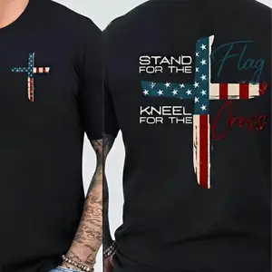 Stand for the Flag, Kneel Before the Cross Double-Sided T-Shirt |   Unisex Patriotic Christian Graphic Tee |   Soft & Comfortable Cotton Loose Fit Top