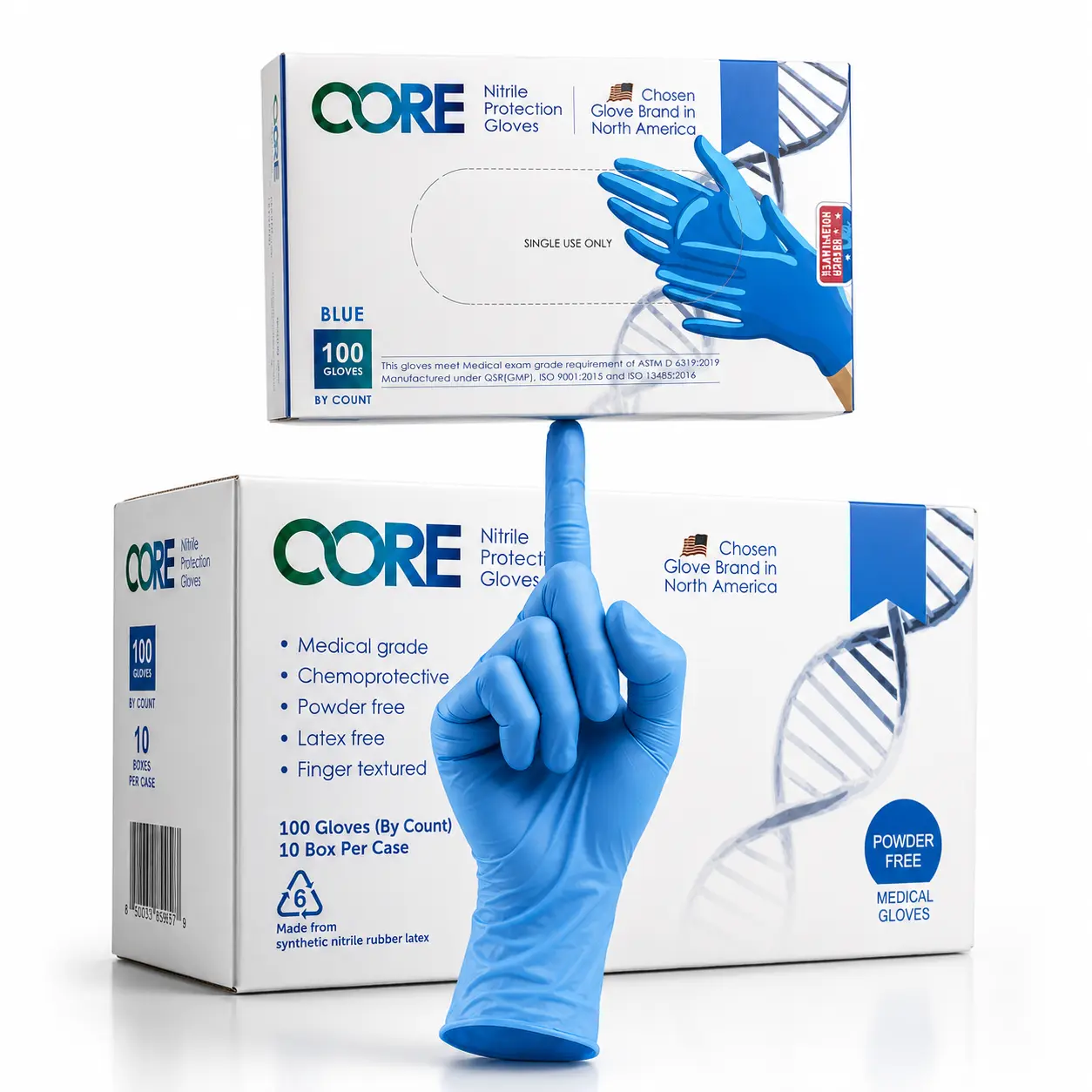 CORE Gloves 6 Mil Blue Nitrile Exam Gloves – 12-Inch Long Cuff, Latex-Free, Powder-Free, Palm-Textured for Medical, Lab & Cleaning