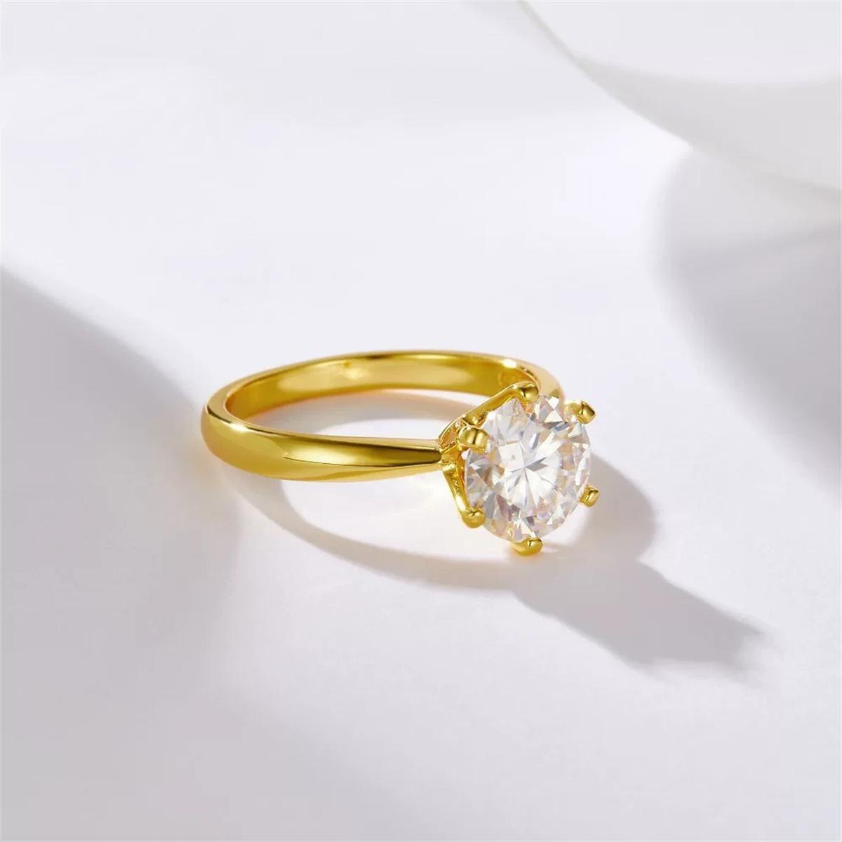 S925 1-2ct Round VVS Synthetic Moissanite Classic Six-Prong Women Ring Costume Jewelry Accessories Perfect Gifts for Engagement Wedding Anniversary