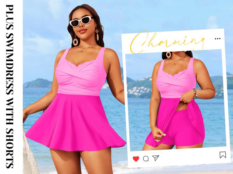 Aqua Eve Plus Size Swim Dress - Two Piece Tankini Tummy Control Bathing Suit with Shorts 2026 Swimsuit