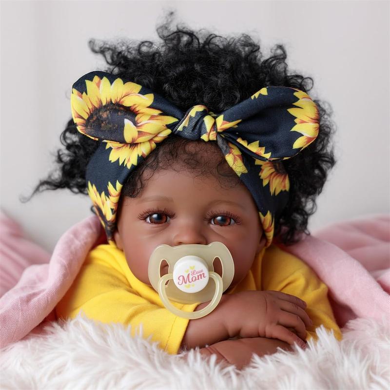 BABESIDE 20" Reborn Doll 8 Piece Set with Cloth Body & Vinyl Dark Skin Includes Gift Box Feeding Accessories Perfect for Christmas New Year Birthday Gift