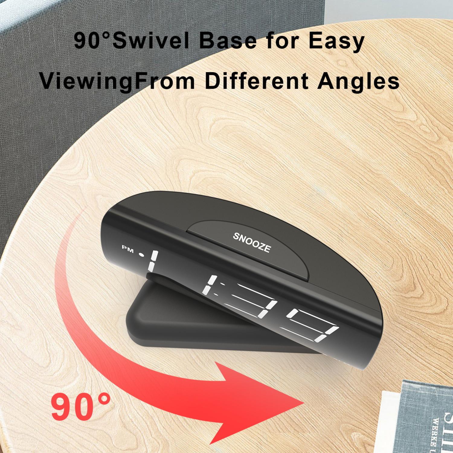 Mini Size Mirror LED Clock Simplicity Colorful Alarm Clocks Ultra Portable Travel Bedroom Bedside Clock 12/24H Display 6.3inches Large Display LED Digital Snooze Time Date Temperature Memory 3 Brightness Adjustable USB/Battery Powered Living Office Desk