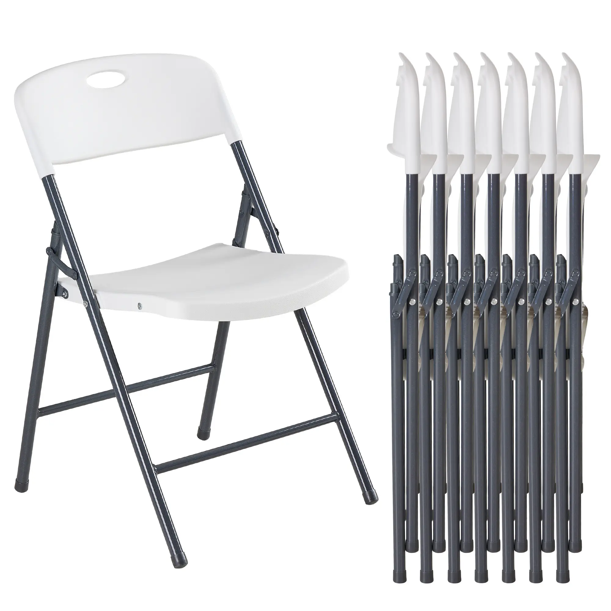 Sweetcrispy Heavy-Duty Plastic Foldable Chair - Ergonomic Back, 330 Lbs Weight Capacity, Stackable, Portable Indoor & Patio Furniture, Plastic Folding Chairs, Chairs