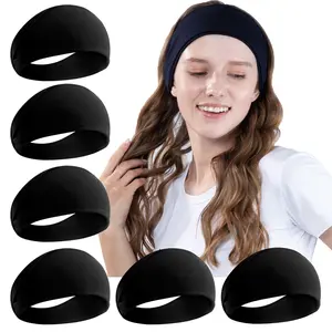 6Pcs Women'S Workout Wide Headbands | Non-Slip, Super Soft, Elastic Sweat Bands, Solid Hair Wraps for Yoga and Running