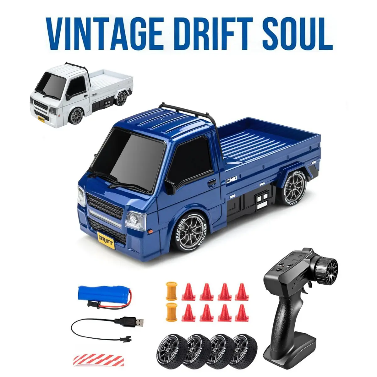 1:24 Scale Electric RC Drift Car - Remote Control Vehicle with LED Lights, Drifting Tires, 2 Batteries - Racing Toy Gift for Kids