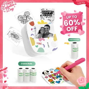 [Valentines'DaySale!] XenGro Mini Printer Bluetooth included 3 Roll label Thermal Pocket Printer,Inkless Small printer B&W Printing Only for Photos, Study Notes, Lists,Memos, Journals Printing Machine Sticky Label, Birthday Gifts for Kids White