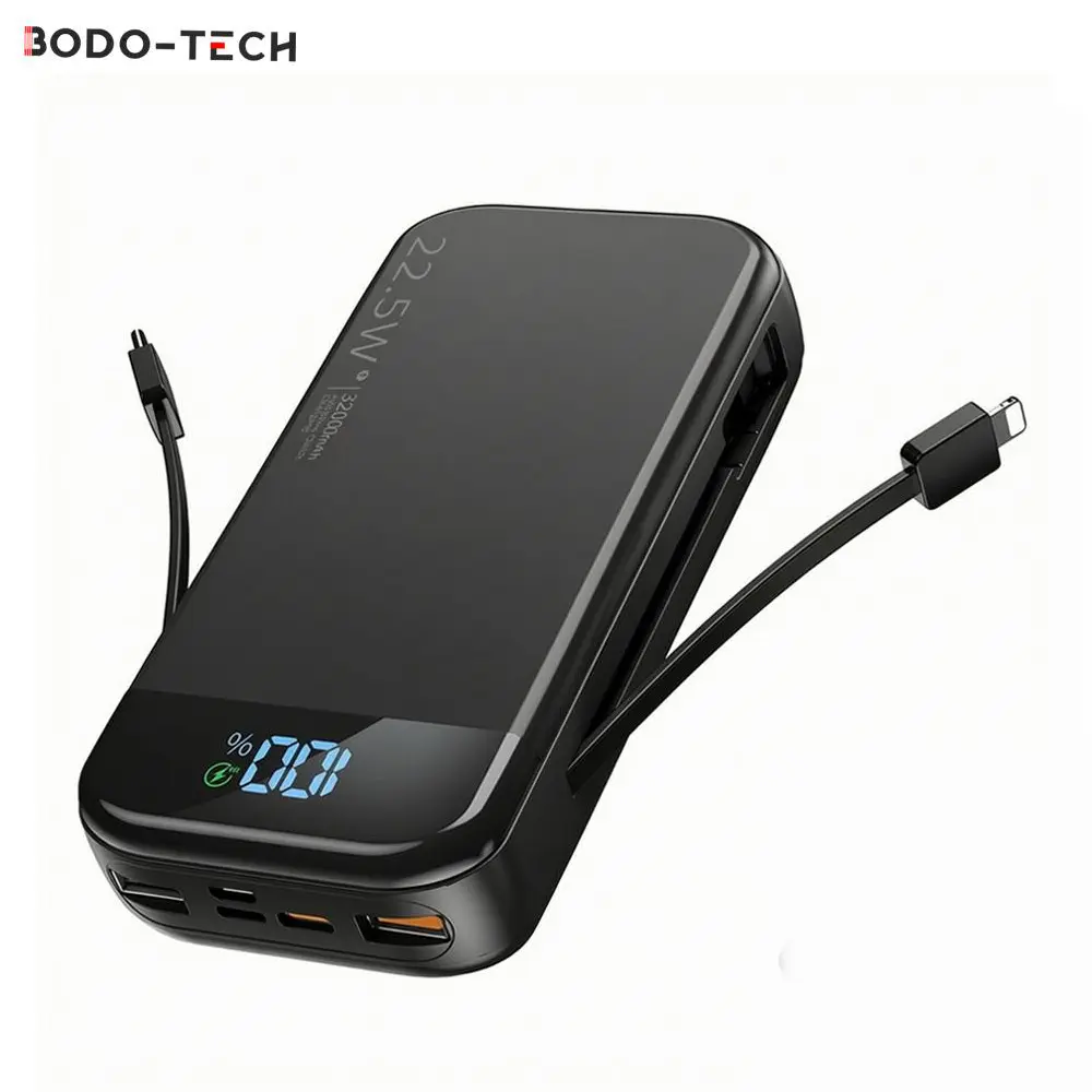 Bodo-Tech 32000mAh Portable Power Bank, 22.5W Fast Charging Battery Pack with Built-in USB-C Cables, Digital Display, Charge 5 Devices,   chargeable  ,     Compact for Travel,back to school campingessentials