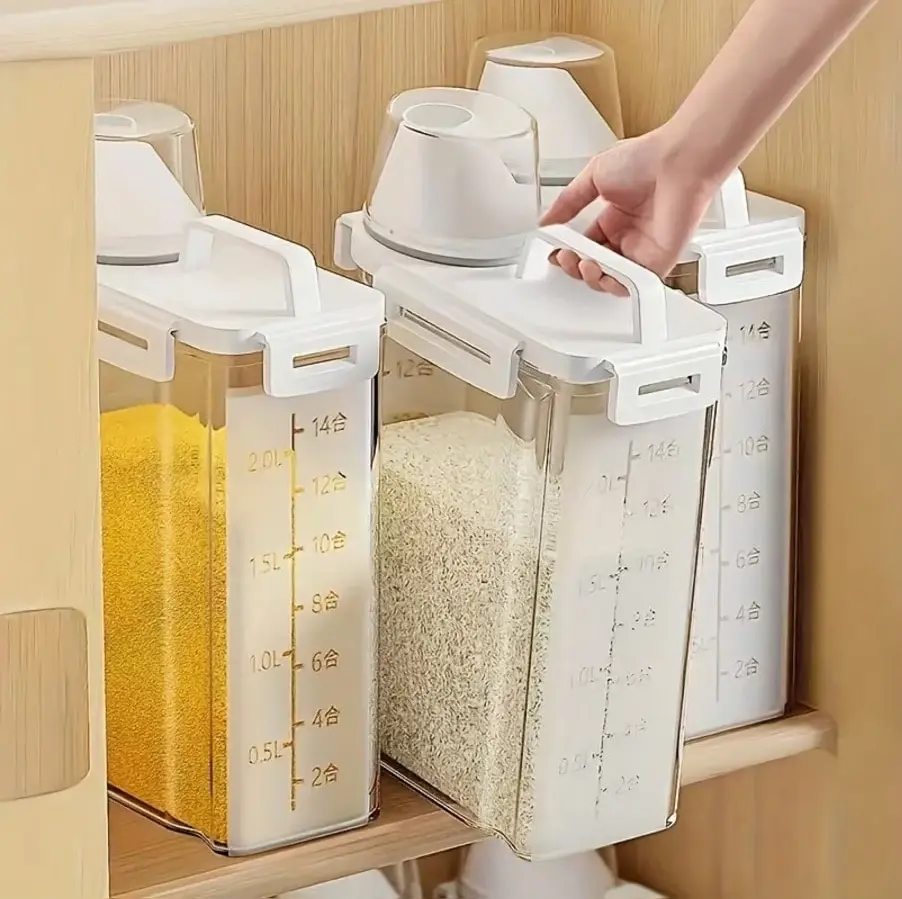 4-Piece Airtight Food Storage Container Set with Pour Spout & Measuring Cup – BPA-Free Kitchen Canisters for Rice, Cereal, Flour, Pasta & Pet Food