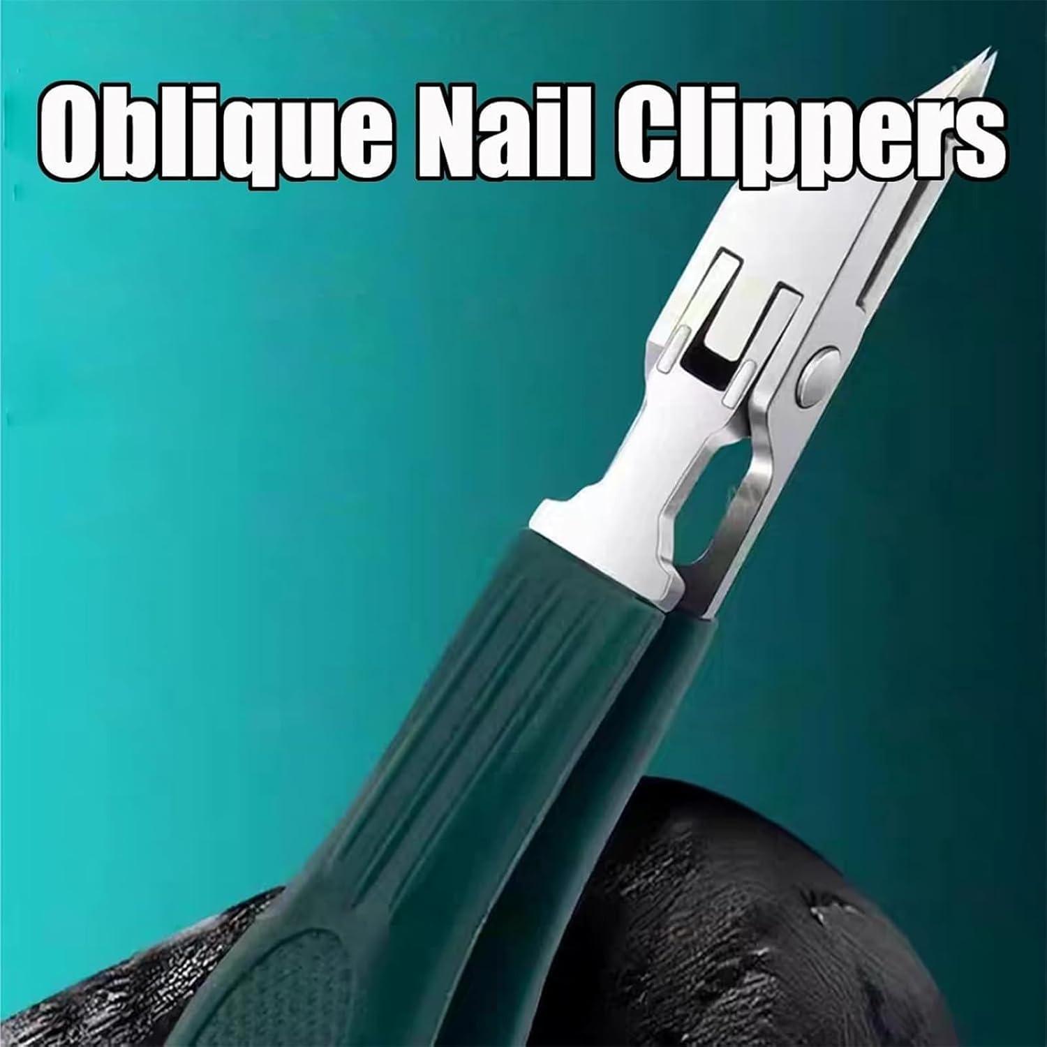 Green Nail Care Tool Set – Includes Thick Nail Clipper, Ingrown Nail Lifter & Nail File | Beveled Eagle Beak Design, Large Opening, Anti-Splash, for Thick & Hard Nails